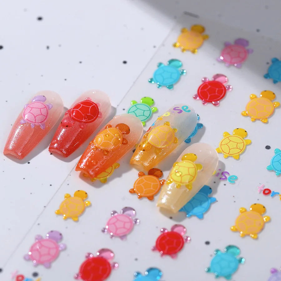 5D Embossed Turtle Nail Stickers – Frosted 3D DIY Decals