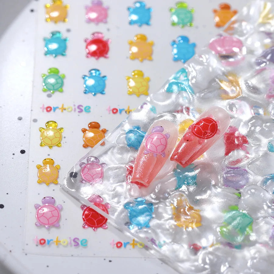 5D Embossed Turtle Nail Stickers – Frosted 3D DIY Decals