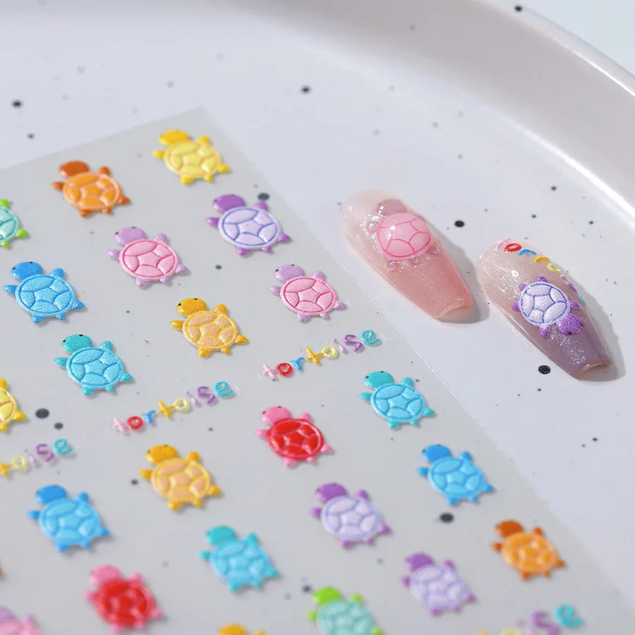5D Embossed Turtle Nail Stickers – Frosted 3D DIY Decals