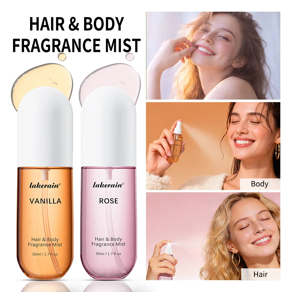 Lakerain 50ml Vanilla Rose Hair & Body Fragrance Mist Spray