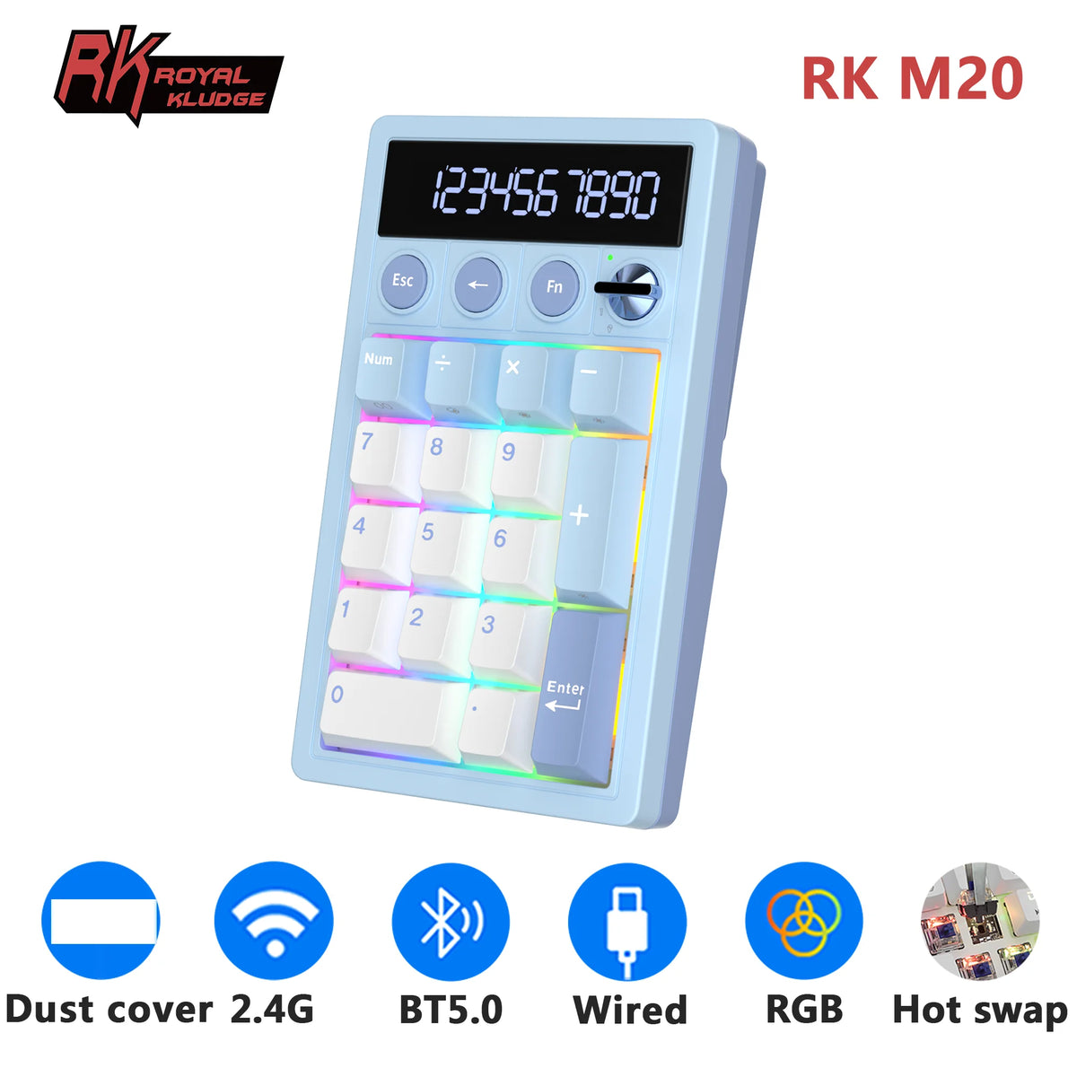 RK M20 Wireless Numpad Calculator – RGB Hot-Swap 17 Keys