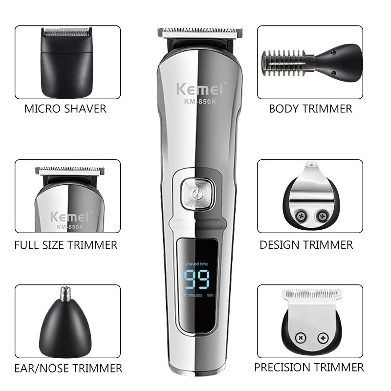 Kemei KM-8508 6-in-1 Waterproof Beard & Hair Trimmer for Men