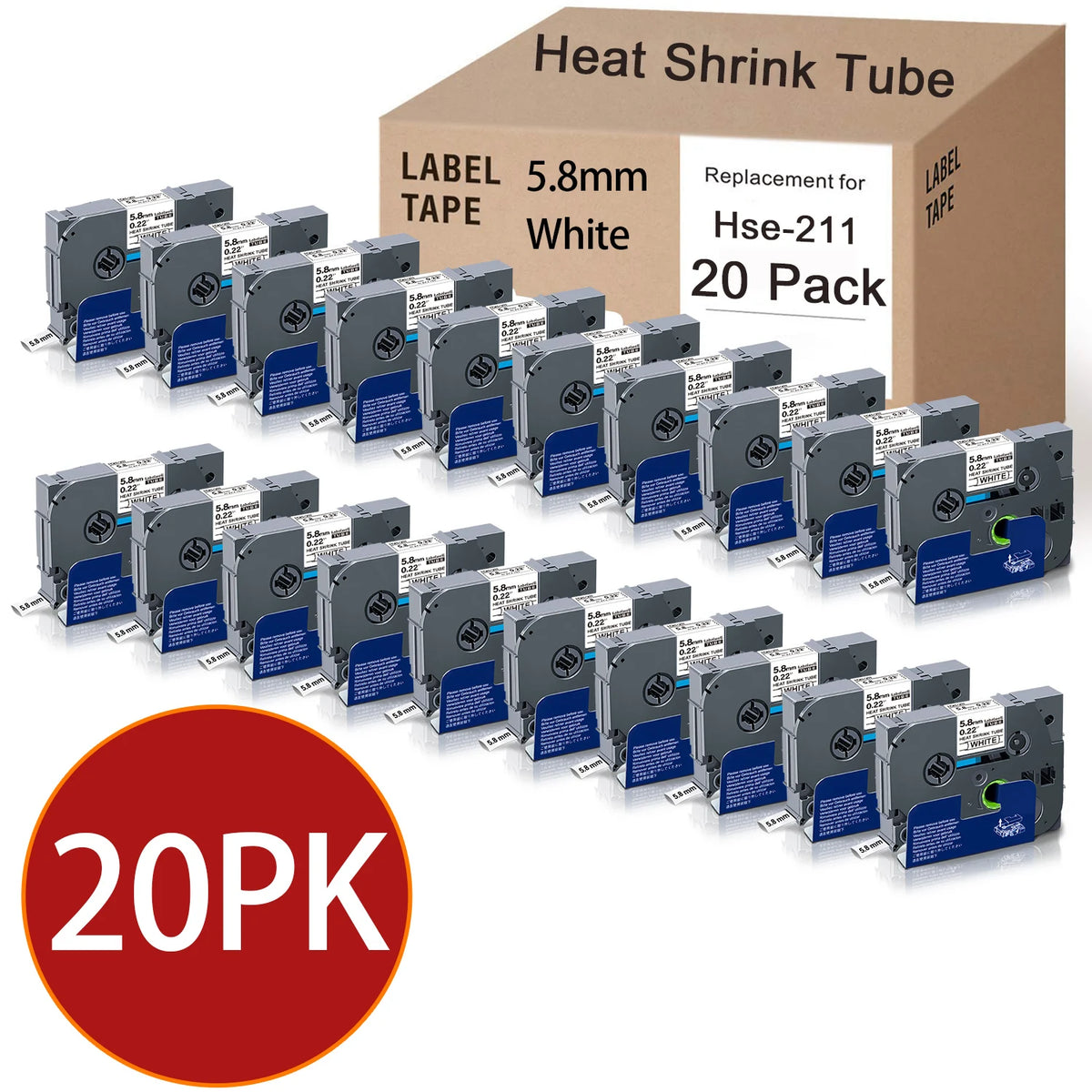 20-Pack HSE-211 Heat Shrink Tube Labels 5.8mm – Brother P-Touch
