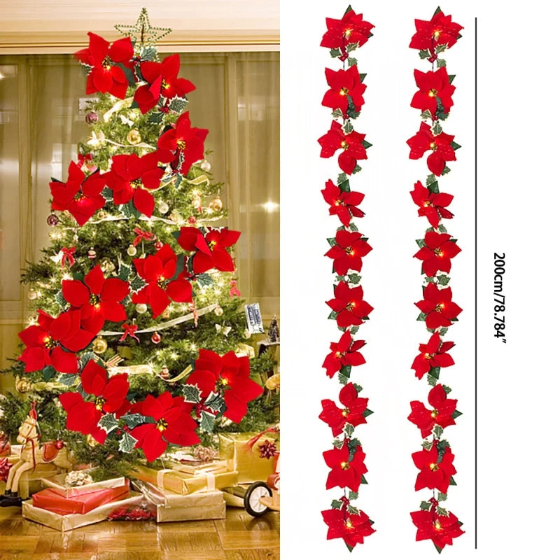 2M Christmas Poinsettia LED Garland – 10 LEDs, Red Berries