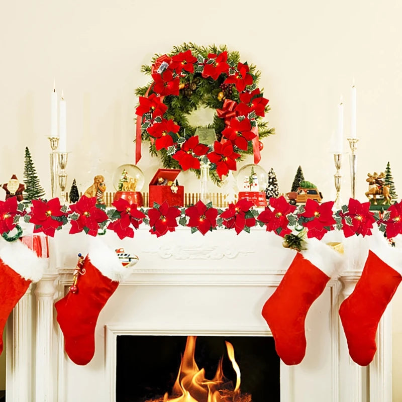 2M Christmas Poinsettia LED Garland – 10 LEDs, Red Berries
