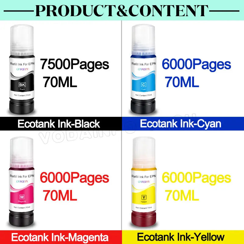 T544 Dye Ink 70ml Refill Kit for Epson EcoTank 544 Printers