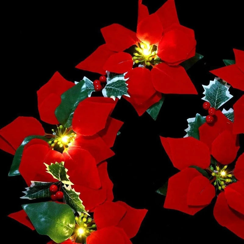 2M Christmas Poinsettia LED Garland – 10 LEDs, Red Berries