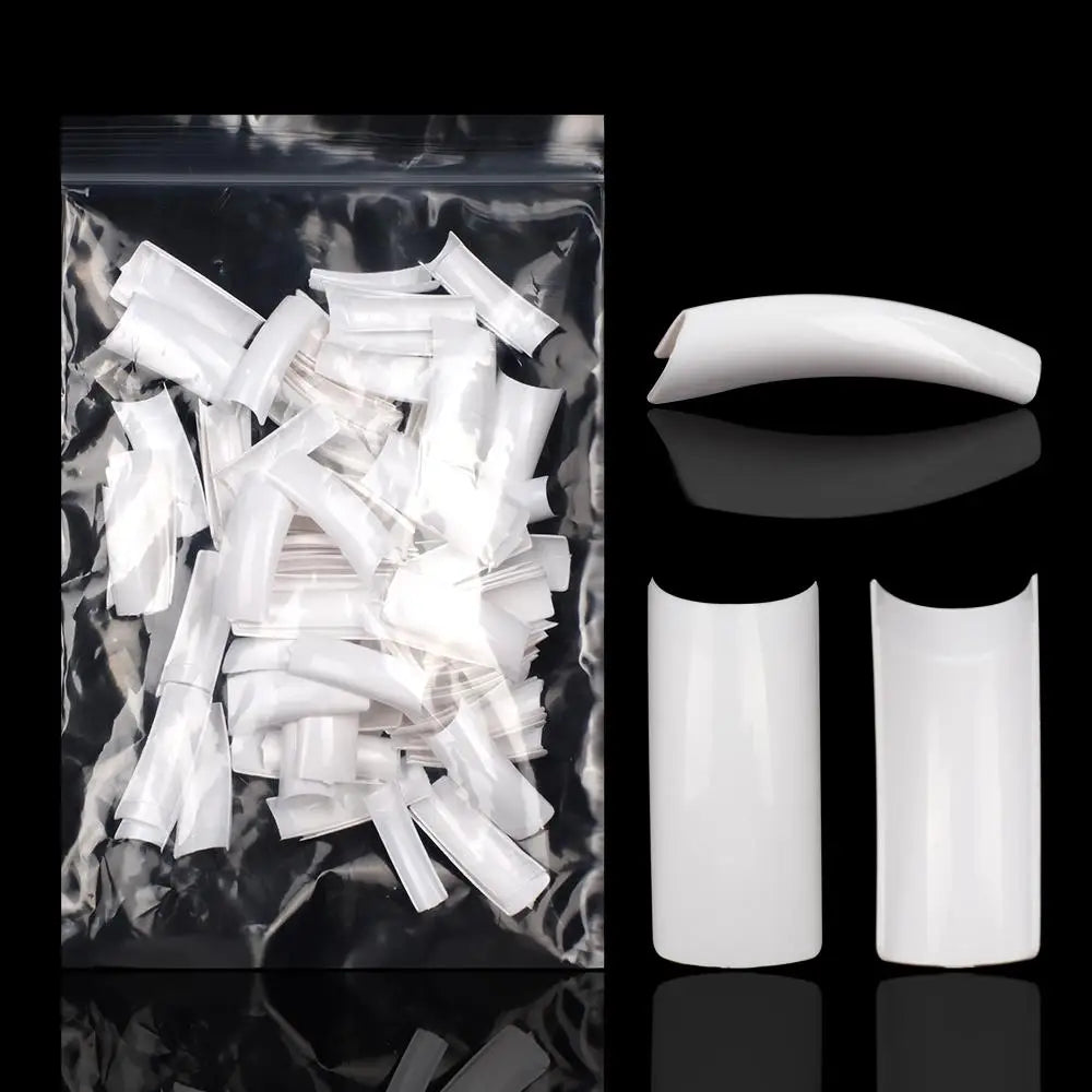 100PCS Half French Coffin False Nails – Natural & Clear Tips