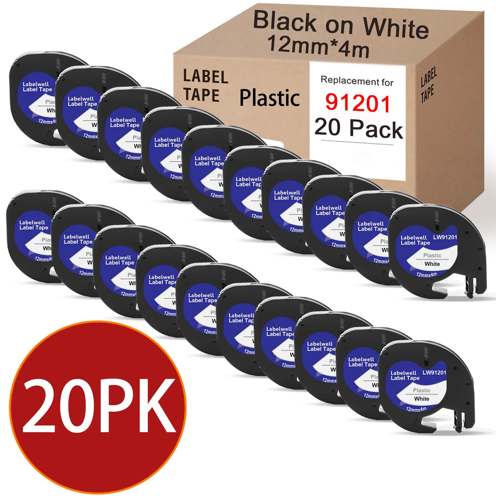 20-Pack Labelwell Compatible Dymo LetraTag 12mm Label Tapes