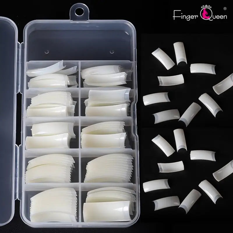 100PCS Half French Coffin False Nails – Natural & Clear Tips