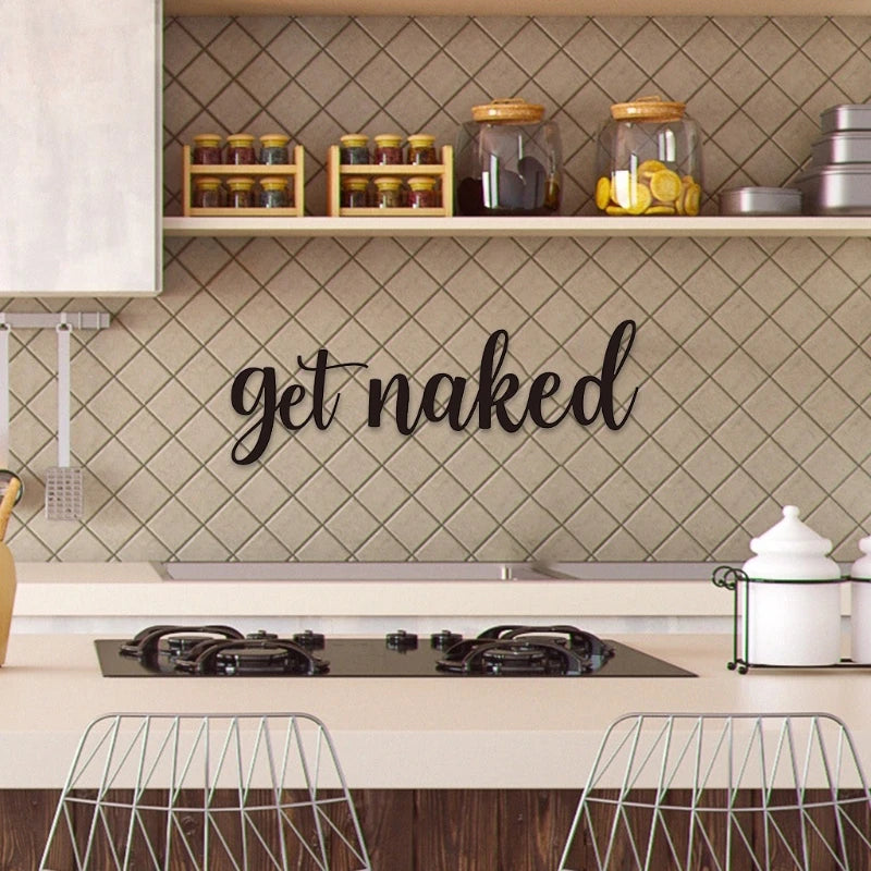 Get Naked Metal Wall Sign – Black Bathroom Word Art Decor