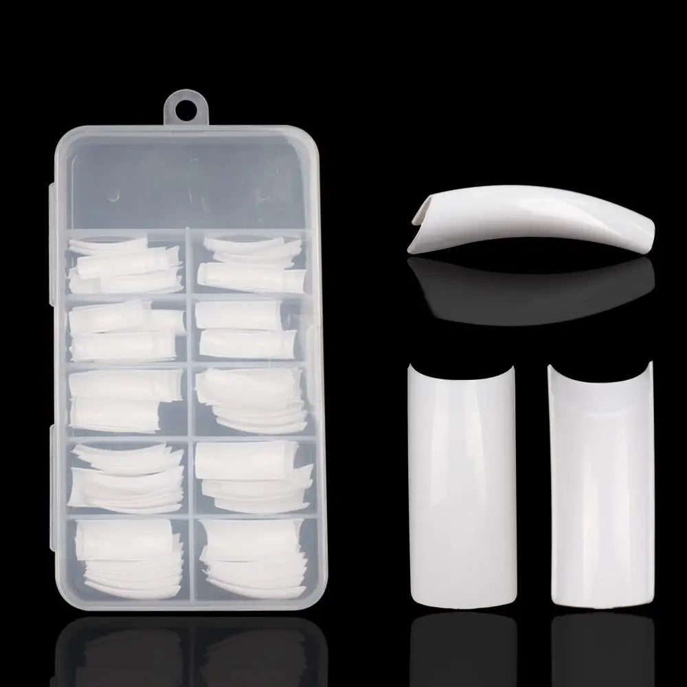100PCS Half French Coffin False Nails – Natural & Clear Tips