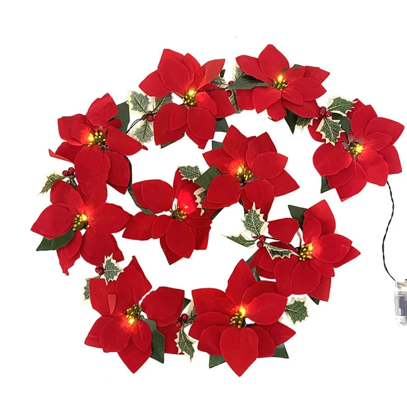 2M Christmas Poinsettia LED Garland – 10 LEDs, Red Berries
