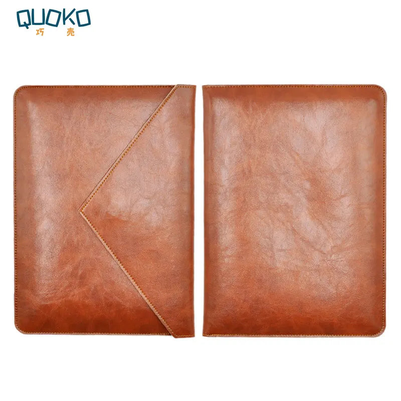 Quoko PU Leather Laptop Sleeve 13–16" MacBook Pro Air Dual Pocket