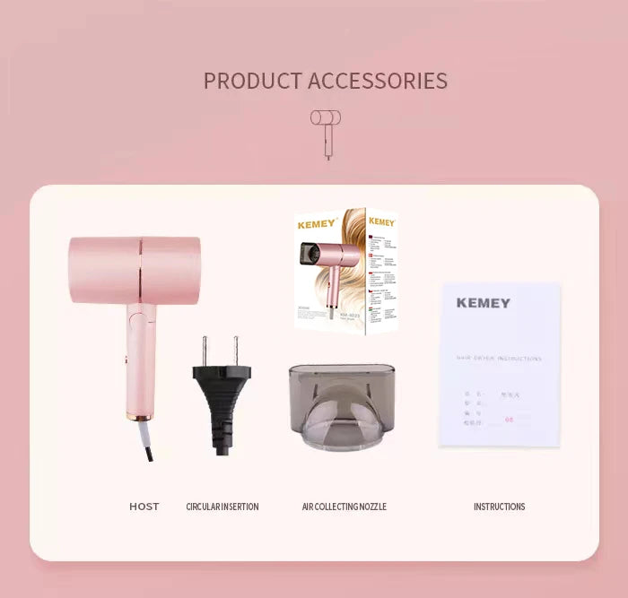 Kemei Negative Ion Hair Dryer – Foldable 2000W Pink
