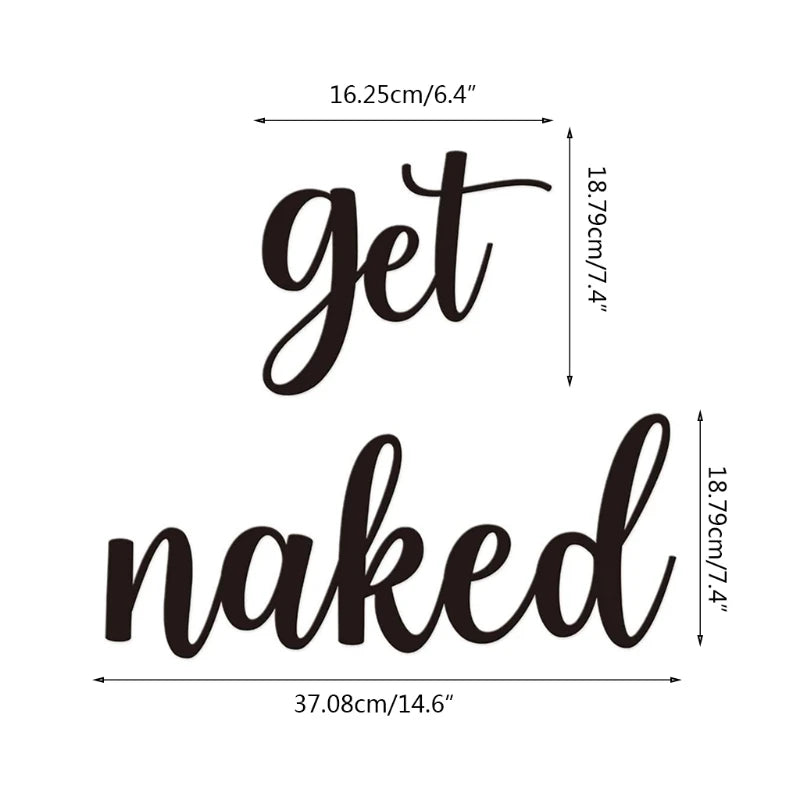 Get Naked Metal Wall Sign – Black Bathroom Word Art Decor