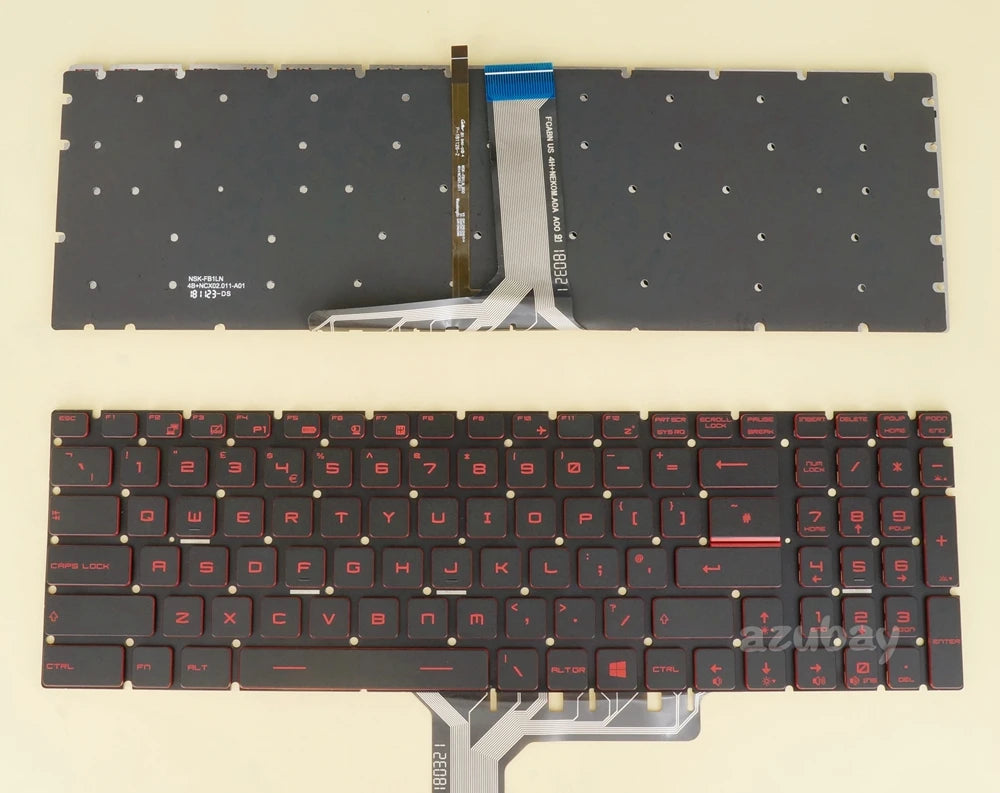 AZUBAY Red Backlit Replacement Keyboard for MSI MS-179B MS-17F