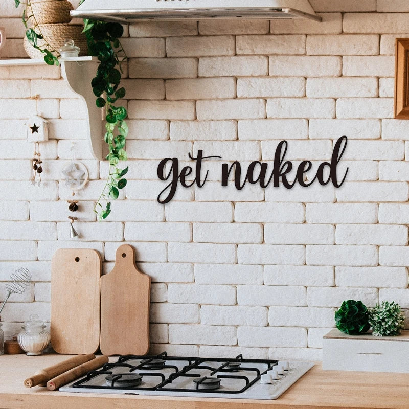 Get Naked Metal Wall Sign – Black Bathroom Word Art Decor
