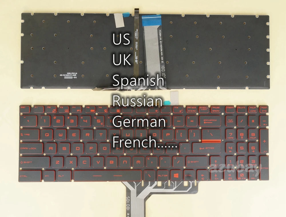 AZUBAY Red Backlit Keyboard for MSI GL63 GV72 GP65 GP75