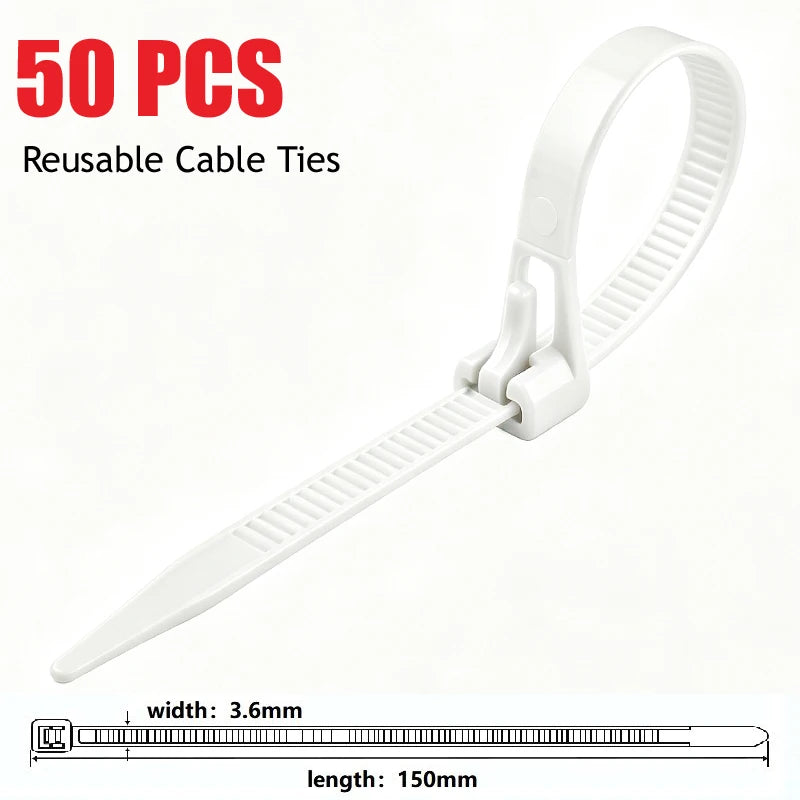 Reusable Nylon Cable Ties 50–1000 Pcs | Black & White PA66