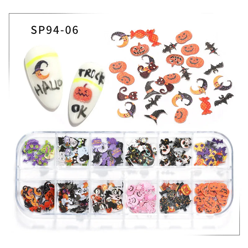 12-Grid Autumn Leaf Nail Sequins & Floral Charm Decoration Set