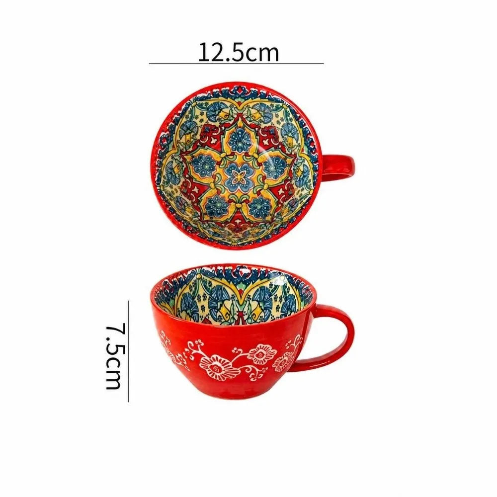 15oz Boho Hand-Painted Ceramic Mug | Microwave Safe