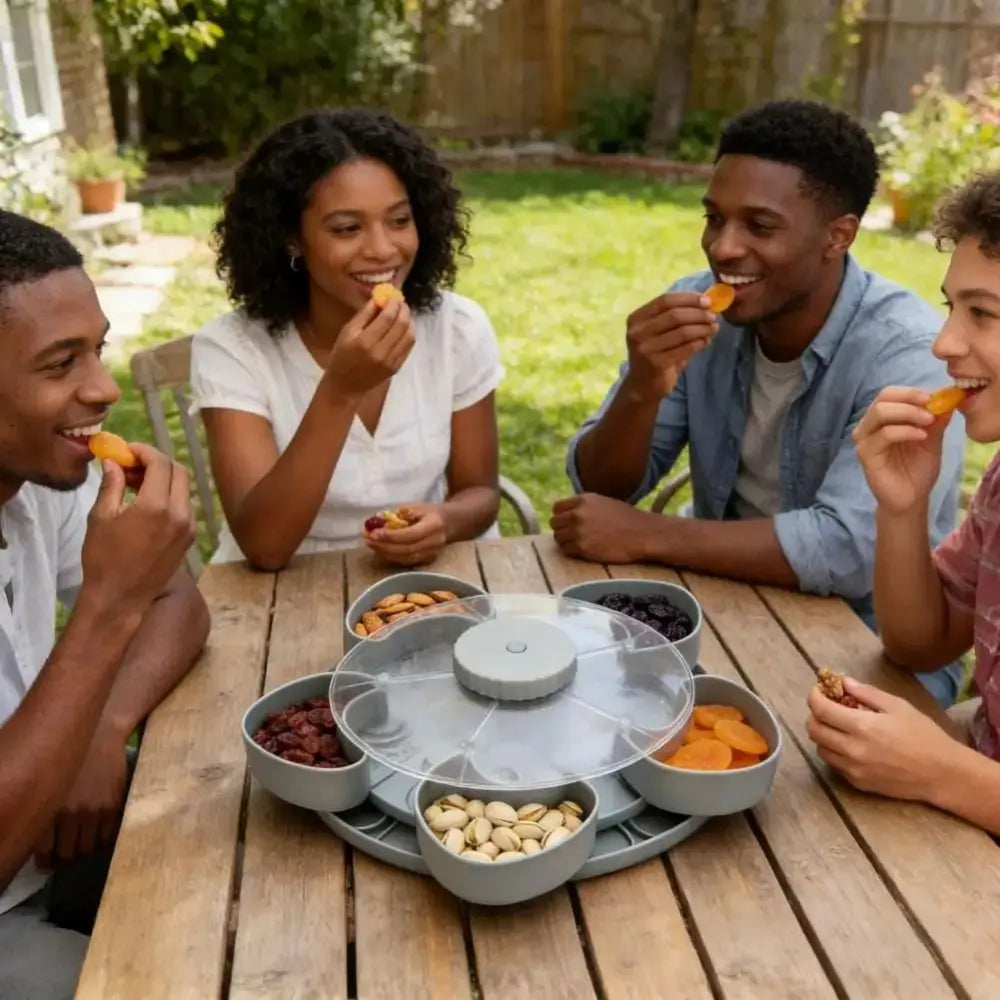 Rotating Snack Tray with Lid – 5-Compartment Lazy Susan