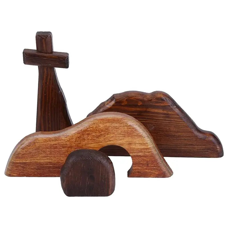 Empty Tomb Easter Scene & Cross Wooden Figurine Ornament