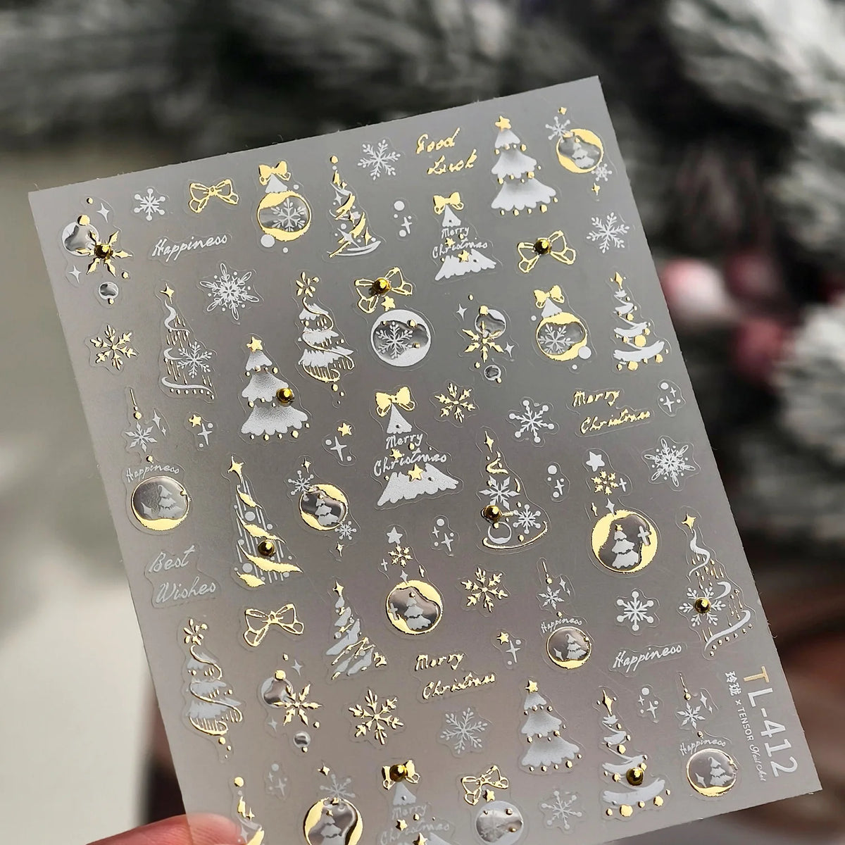 Christmas Metal Nail Stickers 3D Trees Snowflakes Snowmen DIY