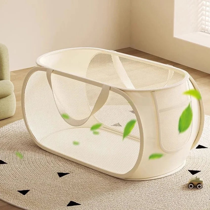 Large Foldable Kids Toy Storage Basket – Breathable Mesh Bin