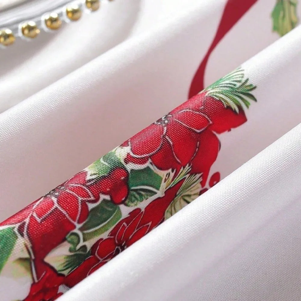 Christmas Tablecloth Waterproof Poinsettia Floral Rectangle Cover