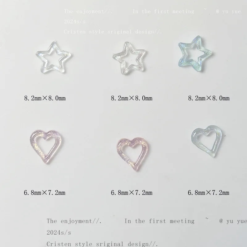 20Pcs 3D Resin Nail Art Charms – Heart & Star DIY Decor