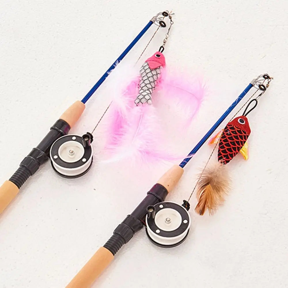 Retractable Cat Teaser Wand Toy – Feather Fishing Pole