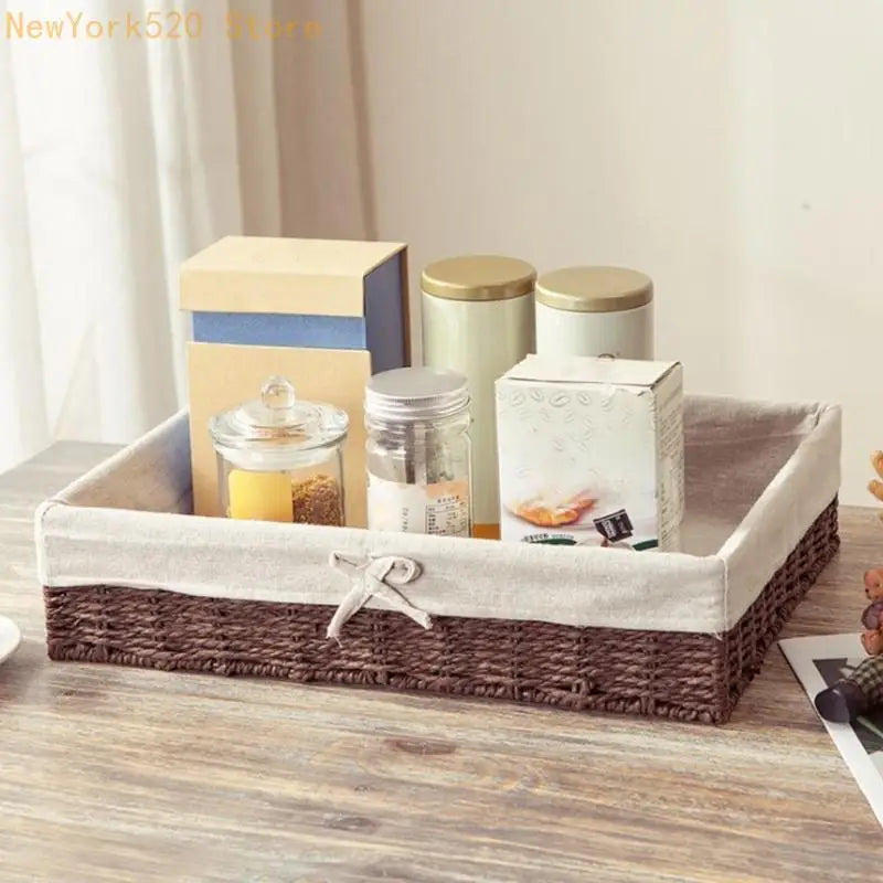 Rustic Faux Rattan Storage Basket – Woven Rectangular Bin