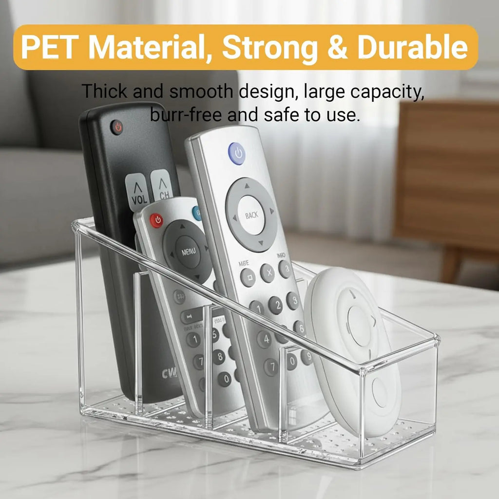 Clear 4-Compartment Remote Holder & Desk Organizer