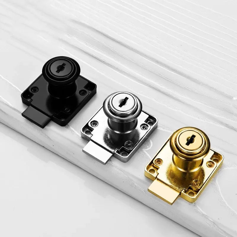 Zinc Alloy Cam Drawer Lock with 2 Keys – 3 Colors & 2 Sizes
