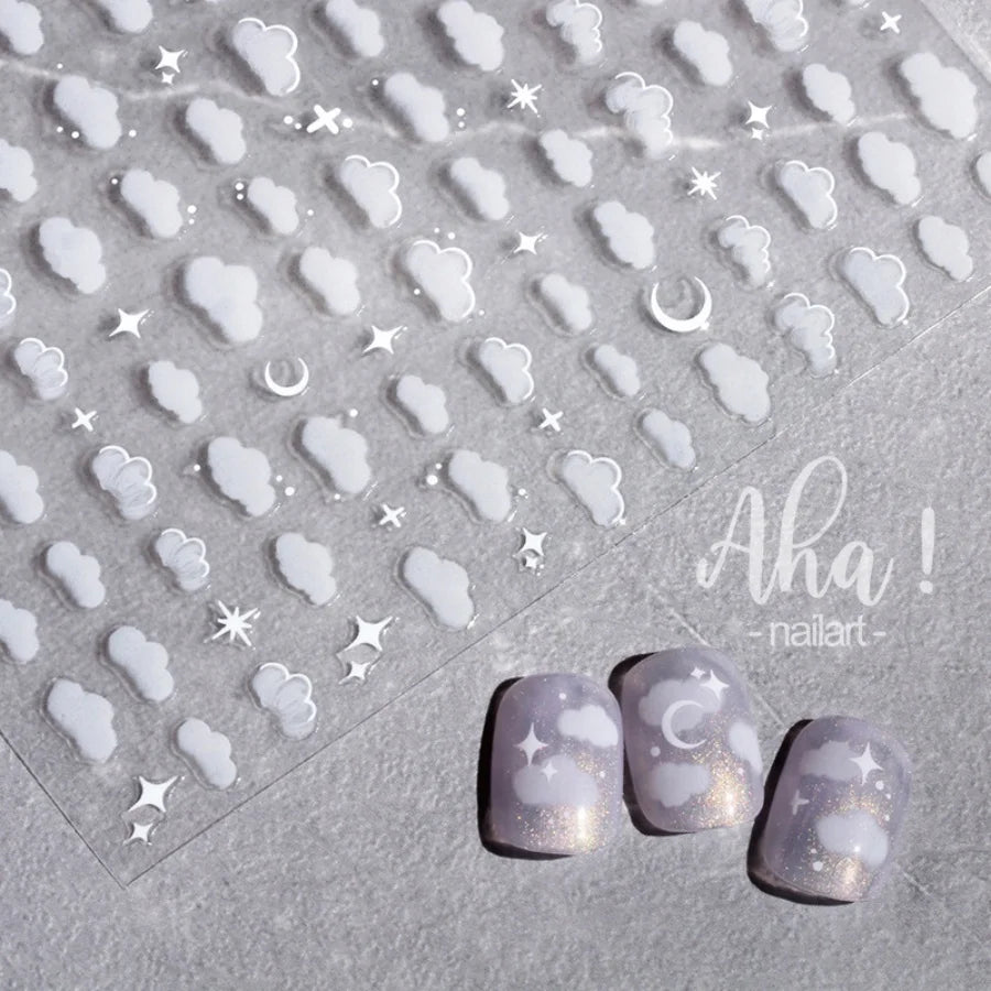 Smoky Black Celestial Nail Stickers – Moon Star Cloud Decals