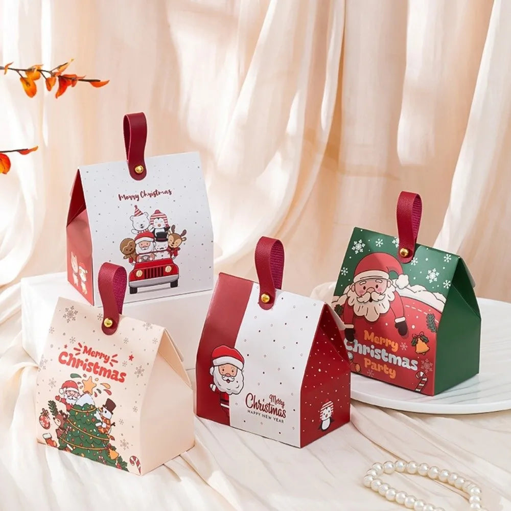 5-Pack Christmas Gift Boxes with Leather Handles – Kraft Paper