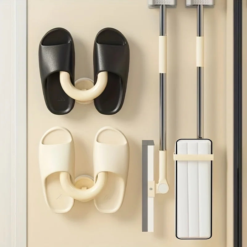 Wall-Mounted Suction Cup Slipper Rack & Shoe Hook Organizer