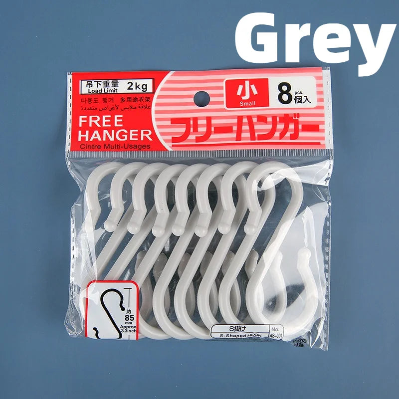 8-Pack Plastic S-Shaped Hooks – Multi-Purpose Home Storage