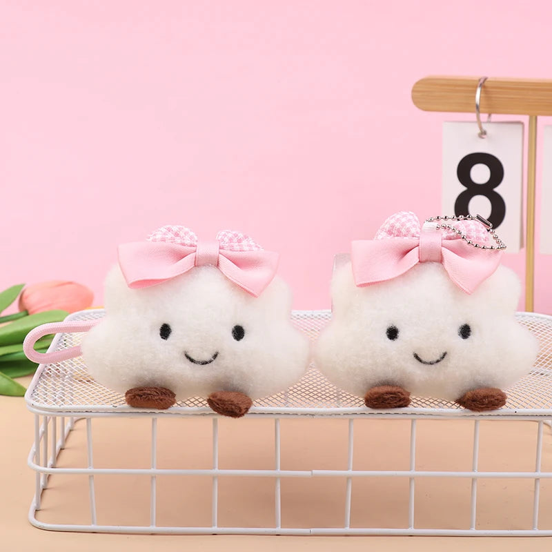 Kawaii Cloud Plush Keychain Cute Bow Stuffed Doll Keyring