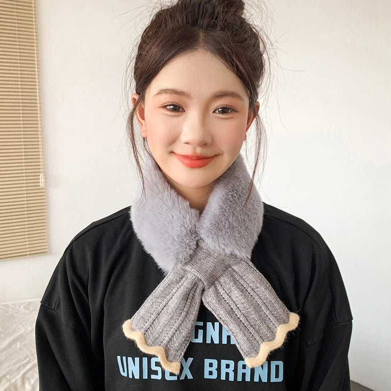 Women's Winter Plush Faux Rabbit Fur Neck Warmer Scarf