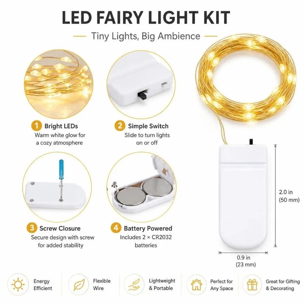 12-Pack 2M Copper Wire LED Fairy String Lights | Battery Operated
