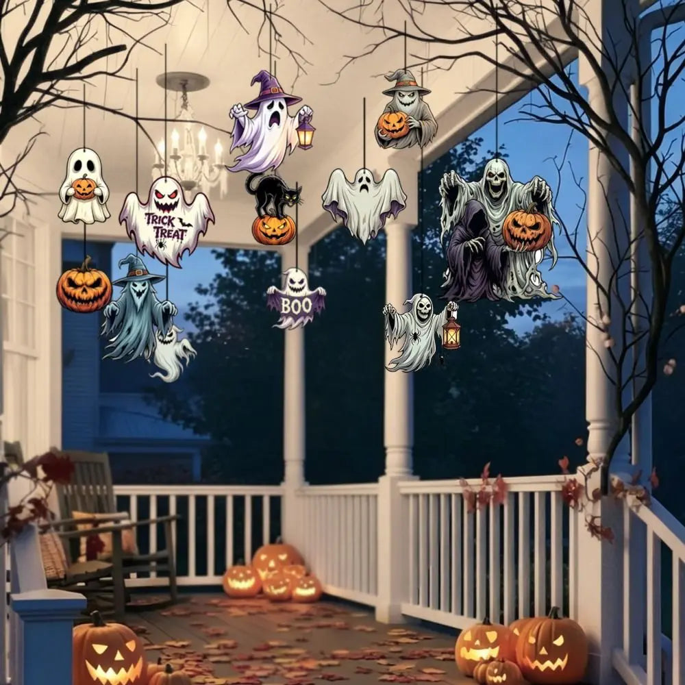 12-Pack Hanging Paper Ghost Ornaments – Halloween Party Decor