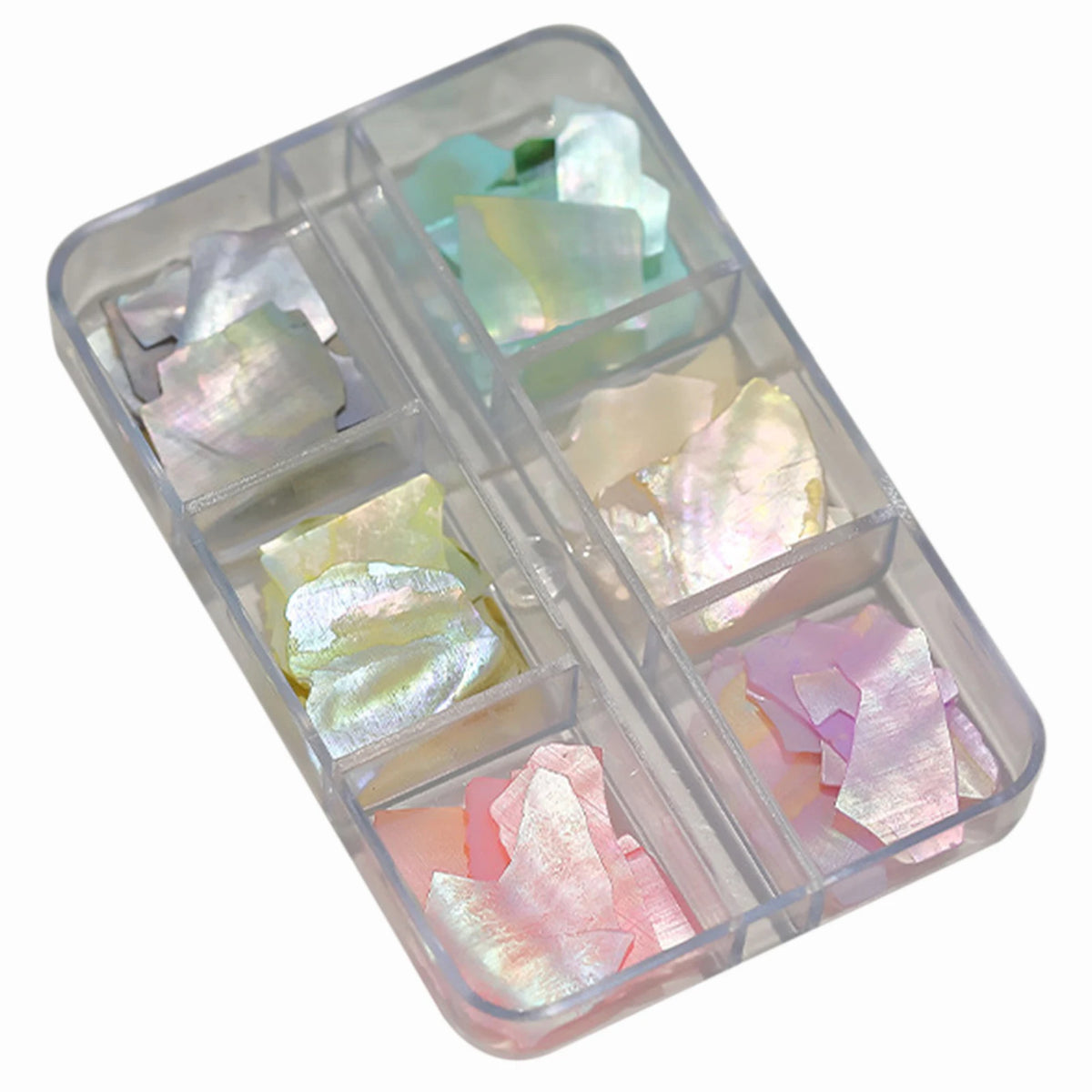 6-Grid Abalone Shell Nail Art Iridescent Pearl Flakes Manicure Set