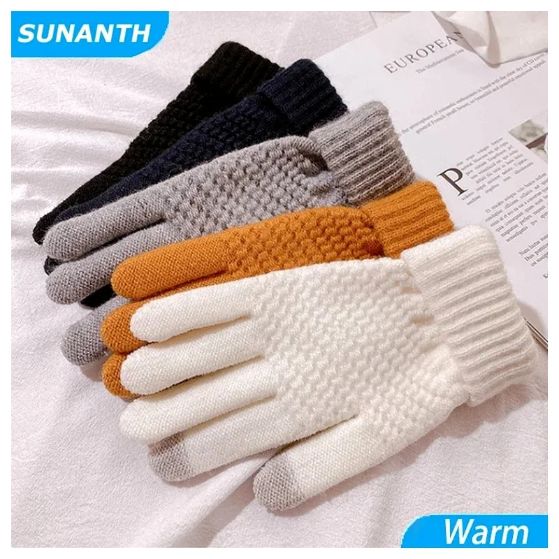 Stretch Knit Winter Gloves Windproof Warm Full Finger Unisex