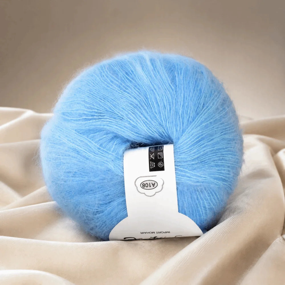 Light Blue Mohair Wool Blend Yarn – Soft Knitting Crochet Yarn