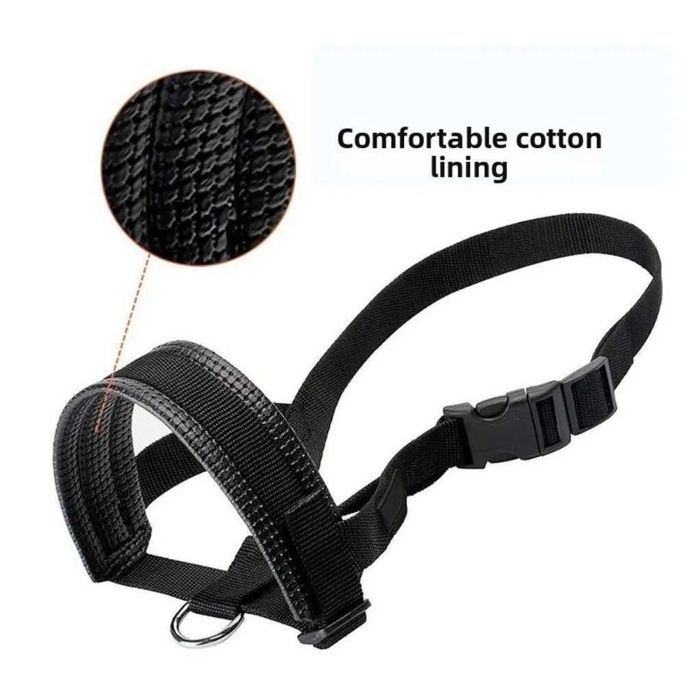 Soft Nylon Dog Muzzle M/L/XL – Adjustable with Leash Ring