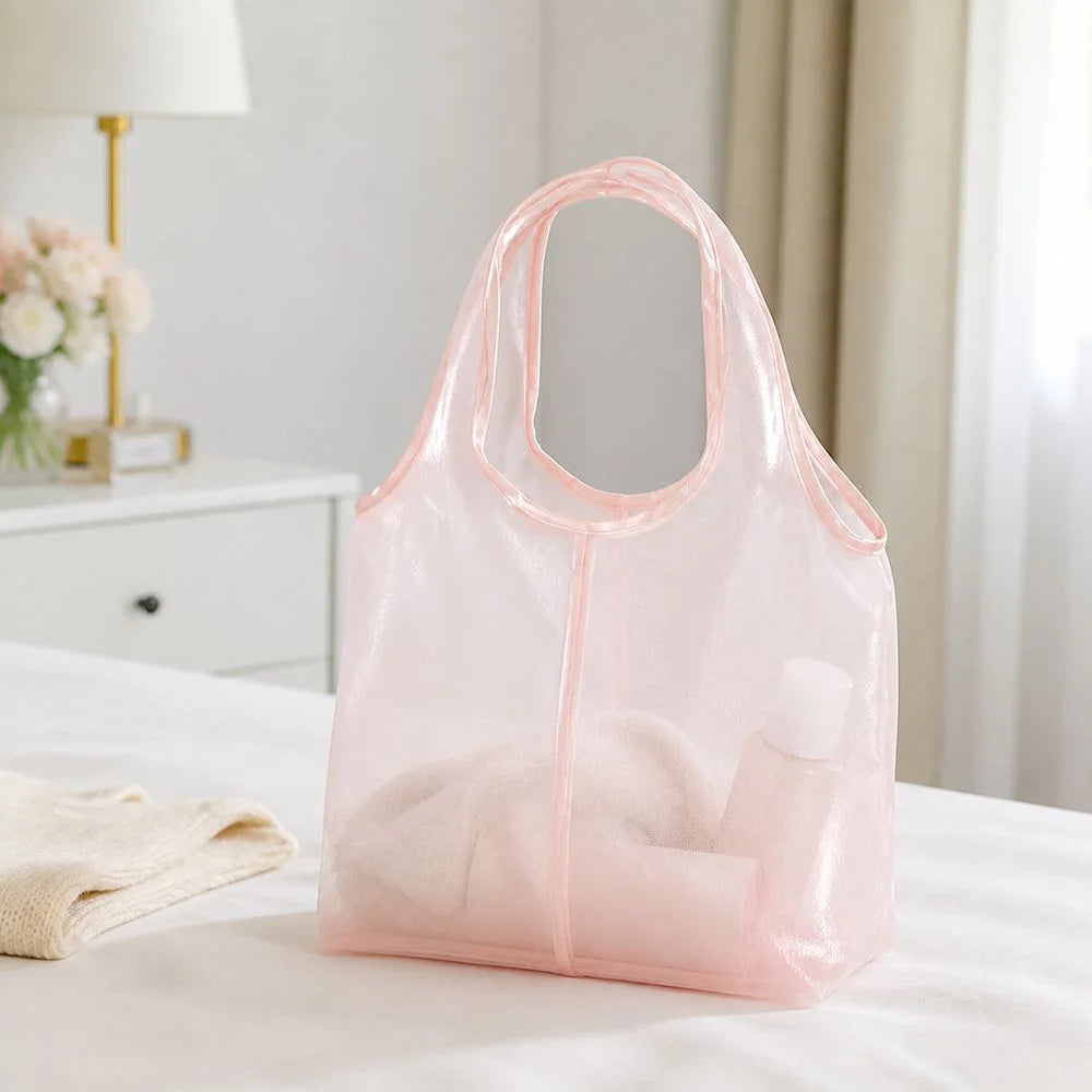 Lightweight Organza Tote Bag – Large Mesh Shopping Handbag