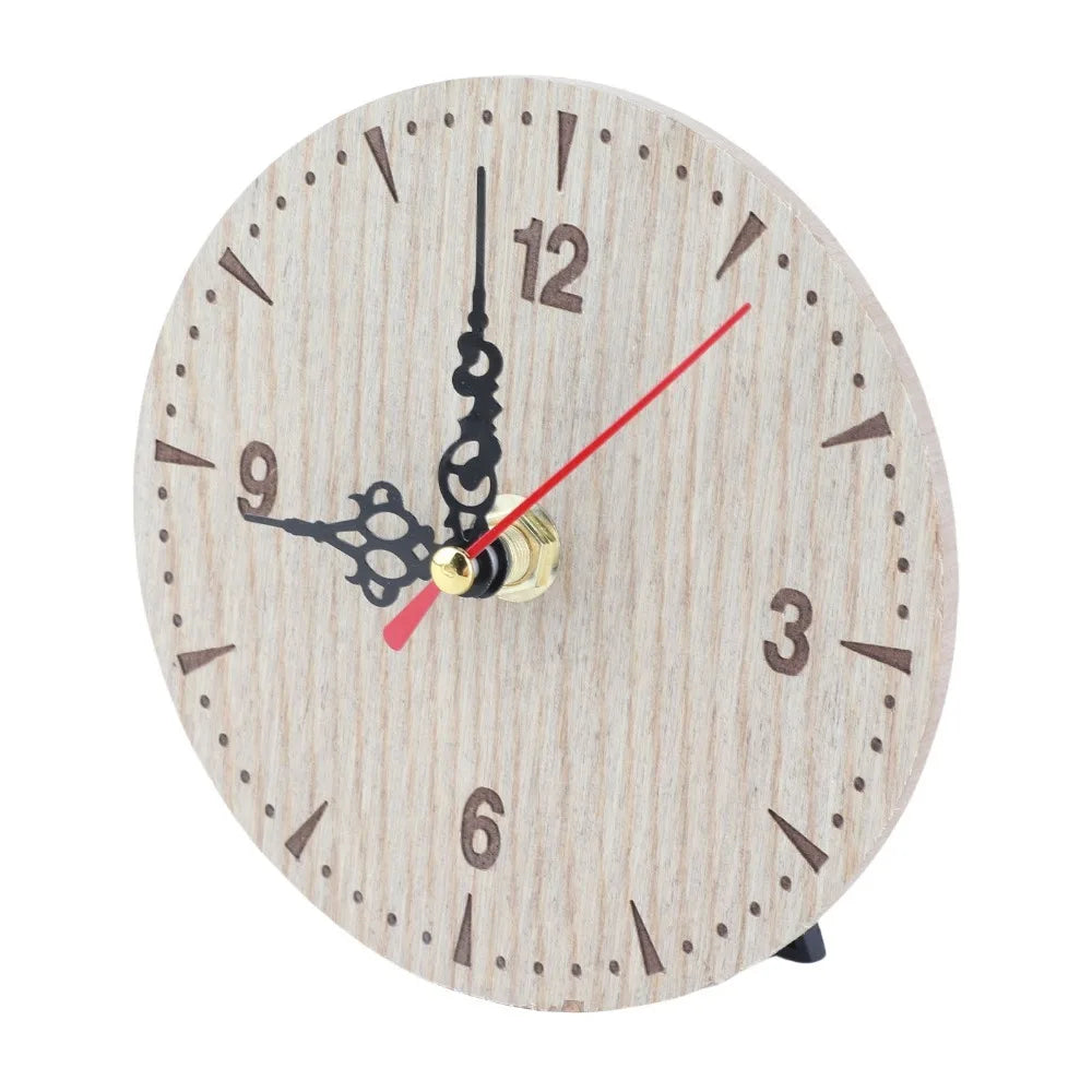 Retro Wooden Wall Clock Silent Quartz 12cm Vintage Round